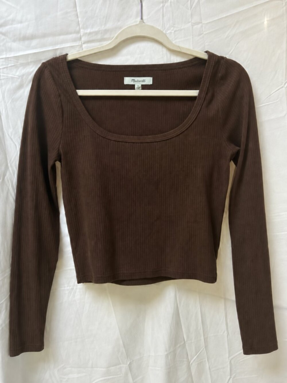 Madewell Chocolate Coffee Brown Square Scoop Neck Ribbed Crop Top Fitted size M